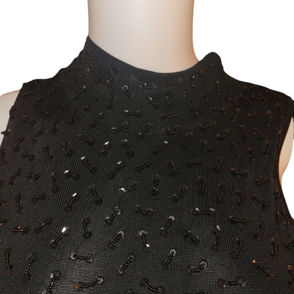 Vintage Cache Turtleneck Sleeveless S Black Beaded - Picture 1 of 2